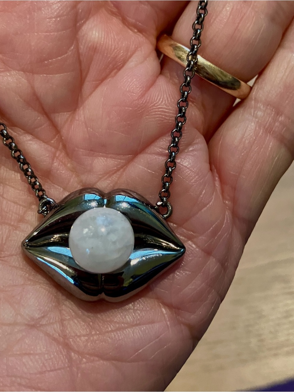 Black Lip Pendant Necklace with White Moonstone Accent
